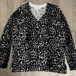 Michael Kors Black and White Leopard Print Top